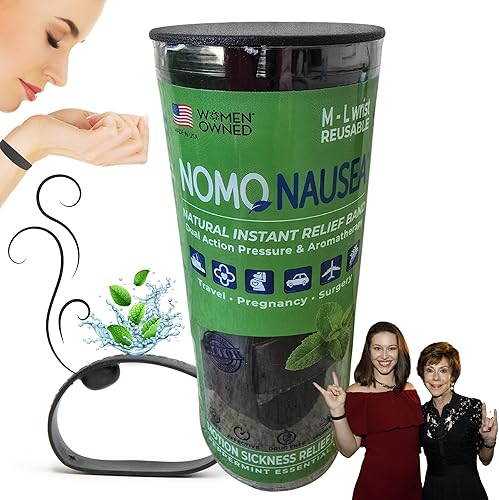 NOMO Pulsera de alivio de náuseas, banda para mareo con menta y acupresión, banda de alivio de náuseas de 30 segundos, pequeña a pequeña (2 unidades