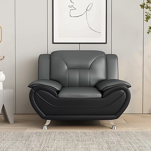 Miniatura 13 de Silla y sofá de piel sintética de estilo moderno con reposabrazos extra cómodos, ideal para sala de estar, dormitorio u oficina en casa, juego de