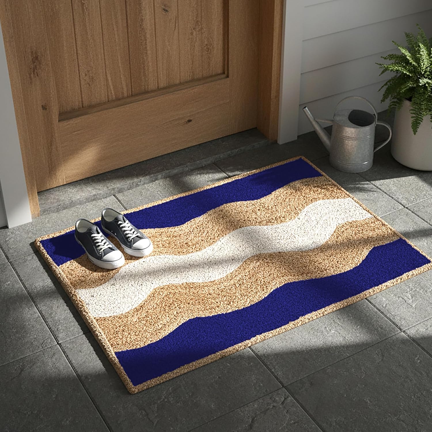 Premium Quality Jute Rug 12x15 Feet Area Rug Natural Fiber Jute Rugs Thick 0.27" Blue Geometric Wavy Stripe Pattern Rugs for Living Room Bedroom Outdoor Home/Office Decor Carpet