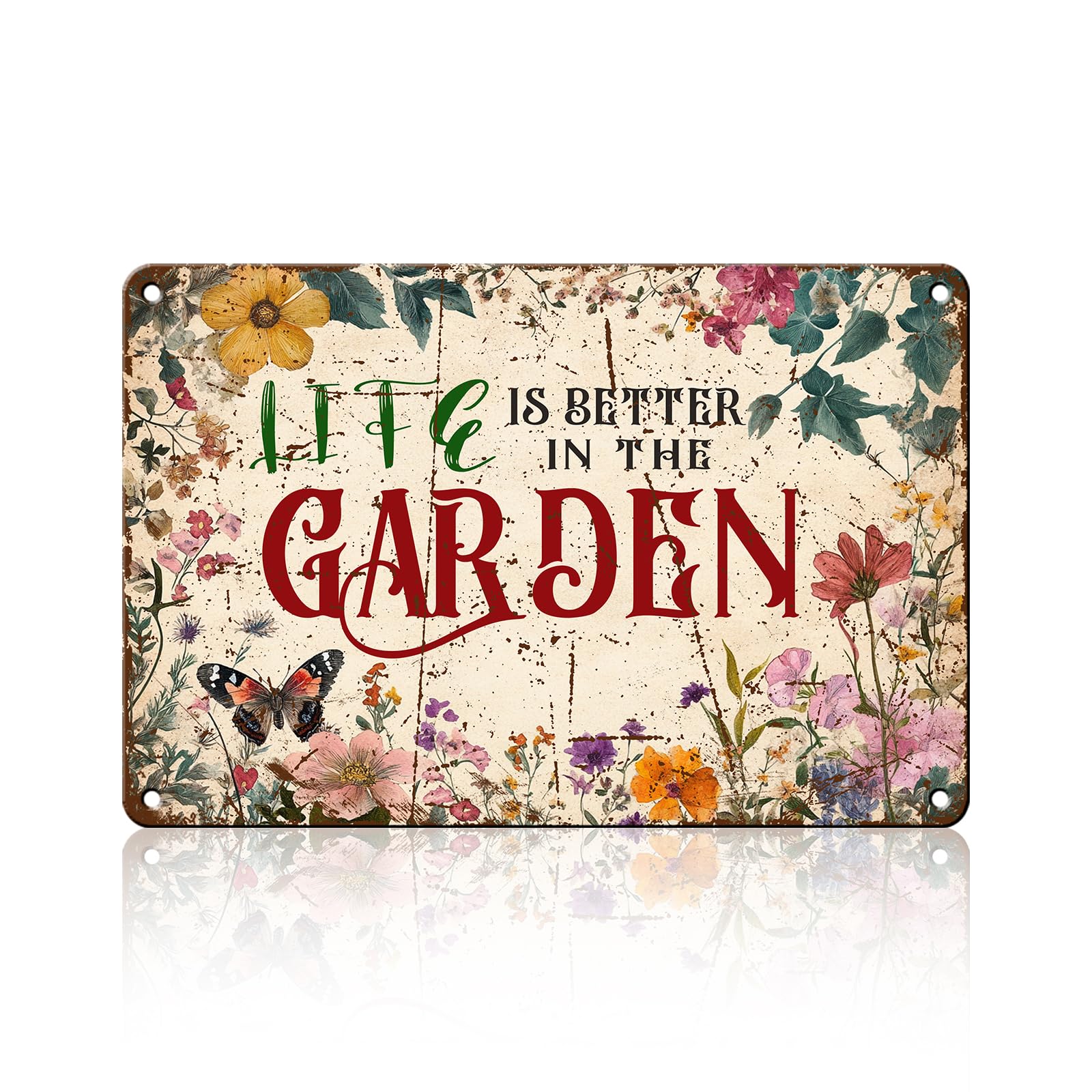 Anceky Life Is Better In The Garden Sign Funny Metal Tin Sign Vintage Wall Decor for Home Garden Yard Porch Fence 12×16 Inch