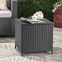Vista 6 de Verano Garden Mesa auxiliar de mimbre para exteriores, mesa auxiliar de mimbre de ratán de almacenamiento pequeño, mesa de centro cuadrada de resina