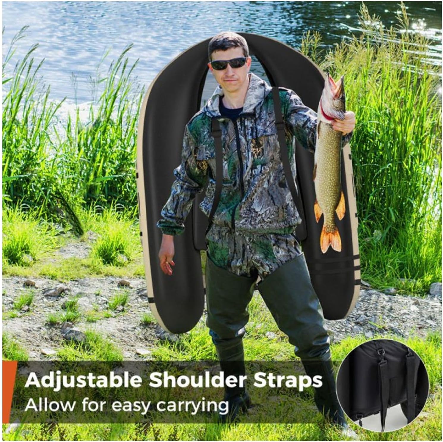 Inflatable Fishing Float Tube - 350lbs Capacity with Pump, Storage & Fish Ruler