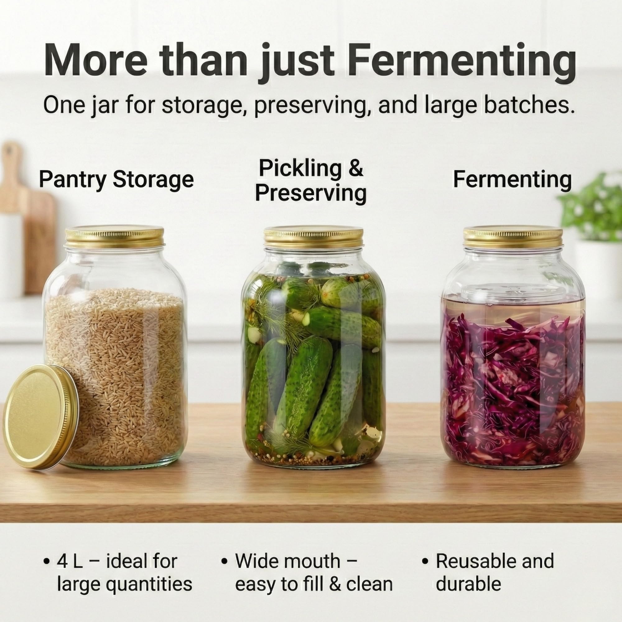 myFERMENTS - Probiotische Drankenset | 4 L Groot Glas | 6 Glazen Flessen 750ml | Luchtdichte Sluiting | Trechter en Mousseline | Kombucha, Kefir, Bier, Kleurloos, Glas Kunststof Textuur Kunststof