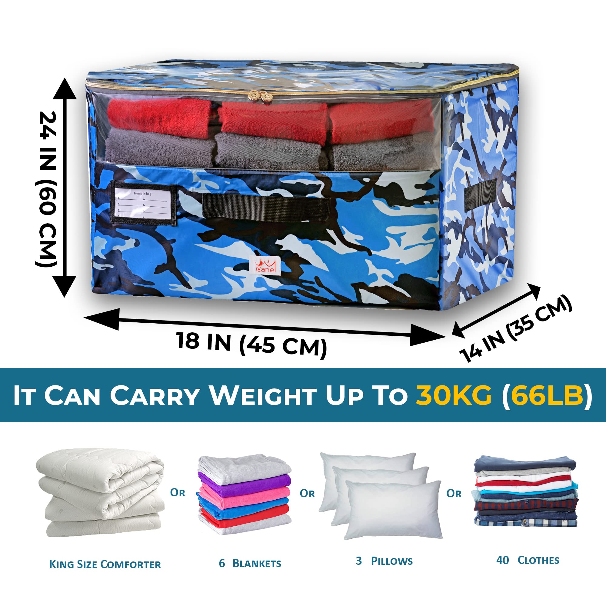 Professional Heavy Duty Extra Large Storage Bag, Moving Bag, for Traveling, Moving And Clothes, Oxford Material !!! [100L] 3 Sides Handles, Carry up to 66LB - 30KG, With Name Holder, Waterproof, Anti Lint, Clothes Organization (Camo - 3 Pack)