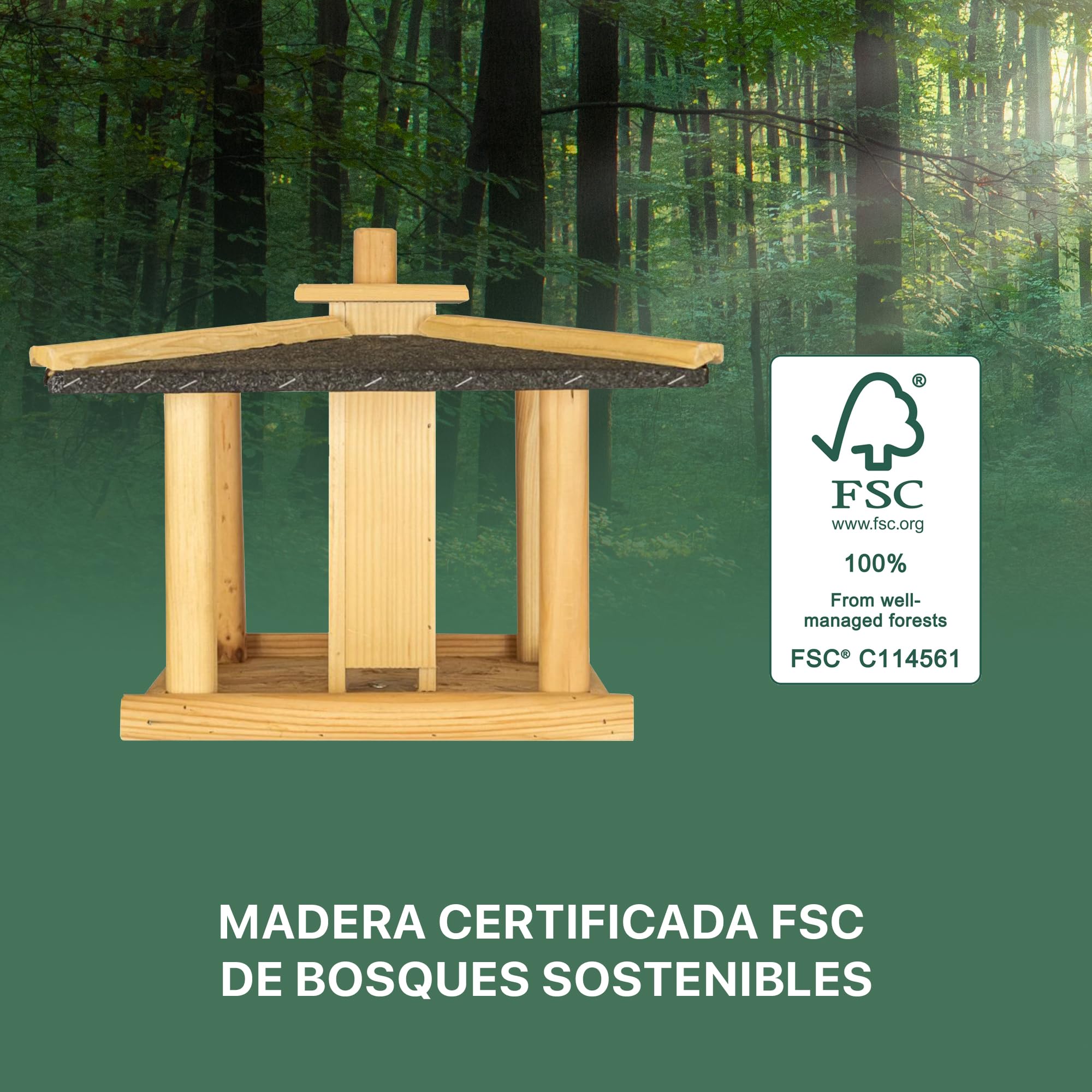 ITA Casa de Comida para Pájaros 43x43x35 cm de Madera - Comedero para Aves Silvestres - Resistente al Clima, Estable, Robusto