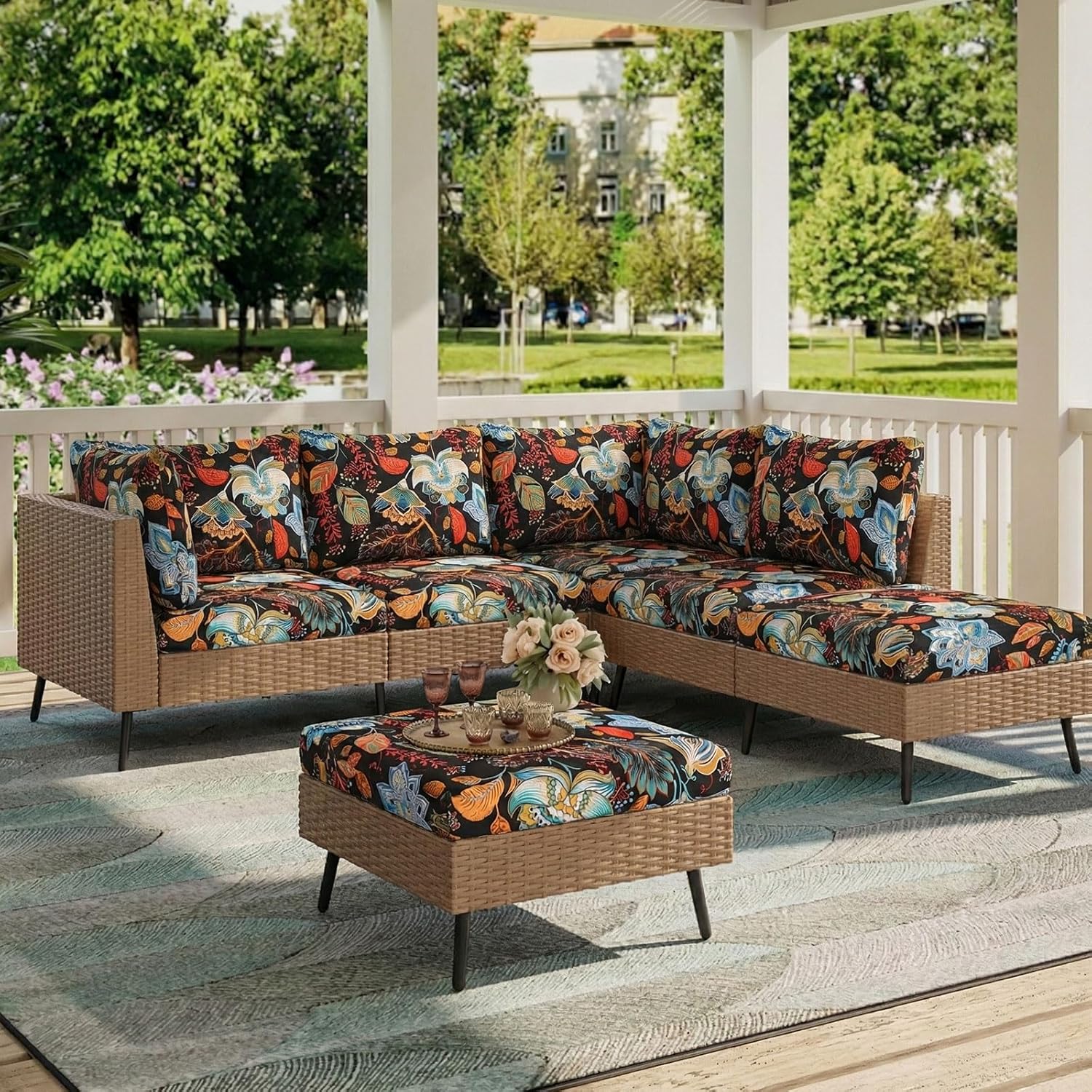 hyha Printed Couch Cushion Covers, Floral Sofa Covers Washable for 3 Cushion Couch, Stretch Pattern Outdoor Cushion Covers for Patio Furniture with Elastic Bottom(3 Packs, Floral)