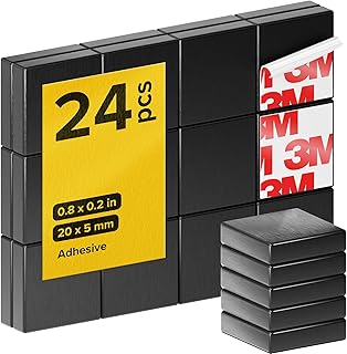 Strong Ceramic Square Magnets with Adhesive Backing (0.8x0.2/20x5mm, 24 pcs) - Heavy Duty Sticky Magnets, Non-Corrosive, Versatile for Home, Office, Workshop, Whiteboard, Fridge and Hobby Use