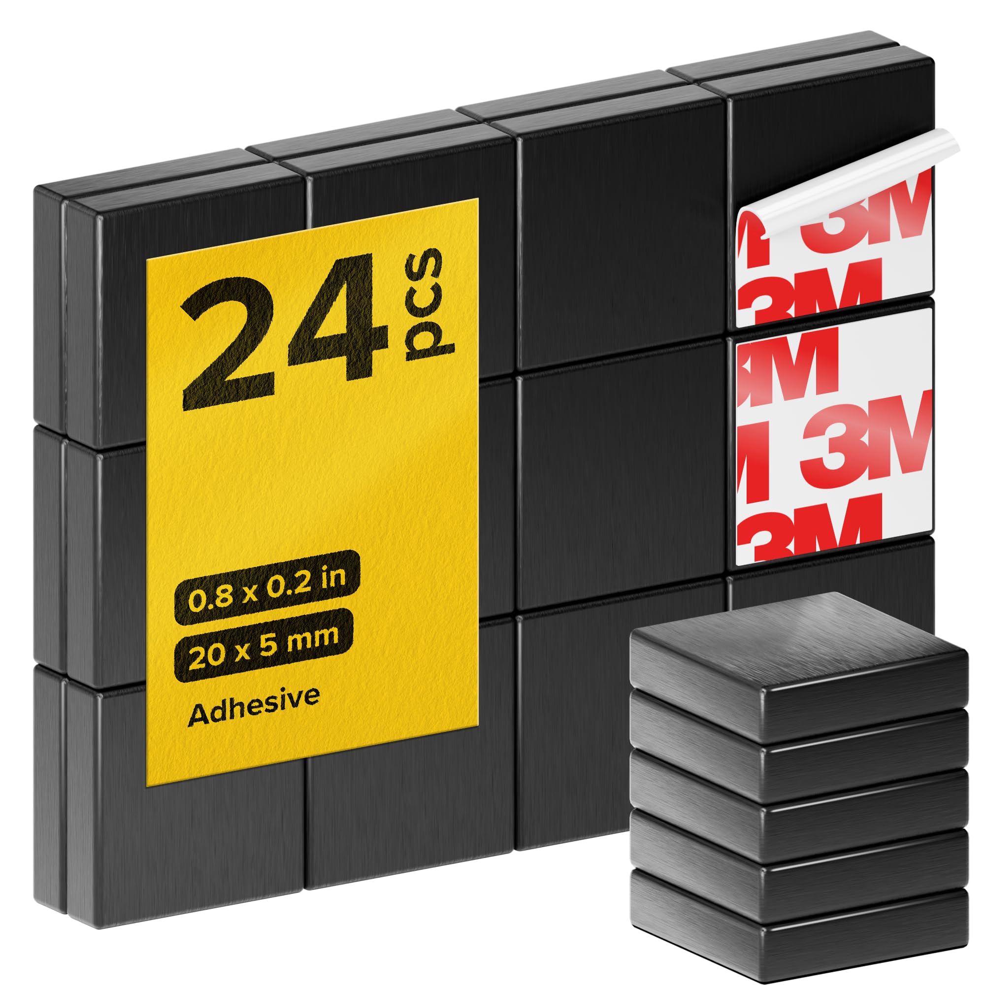 Strong Ceramic Square Magnets with Adhesive Backing (0.8x0.2/20x5mm, 24 pcs) - Heavy Duty Sticky Magnets, Non-Corrosive, Versatile for Home, Office, Workshop, Whiteboard, Fridge and Hobby Use