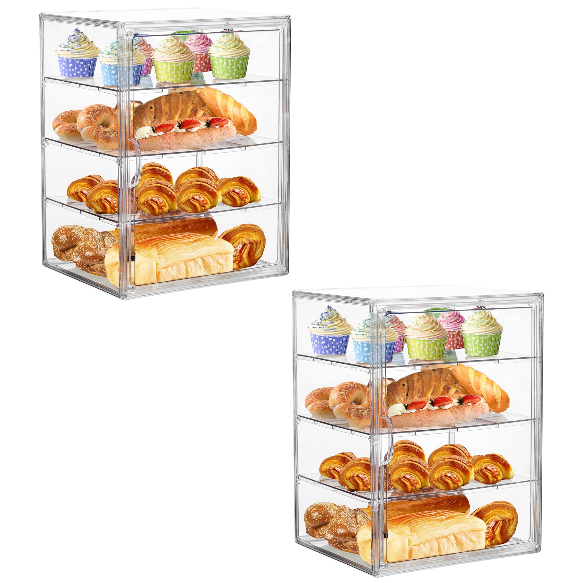 ZLLZUU Caja de pan para encimera de cocina, vitrina de pastelería, 4 capas, ajustable, transparente, contenedor de almacenamiento de pan con puerta magnética, caja de panadería, soporte para pan