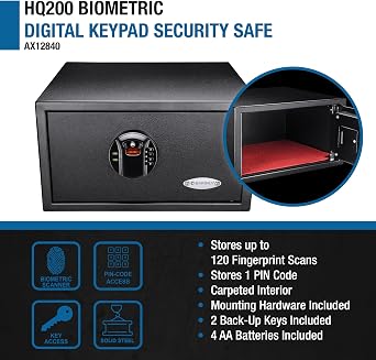 Barska AX12840 Biometric Fingerprint Keypad Security Home Safe 0.99 Cubic Ft , Black