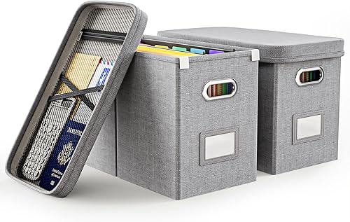 Oterri Caja de archivos colgante con bolsillo de malla, caja organizadora de archivos con tapa, caja organizadora de documentos plegable para tamaño