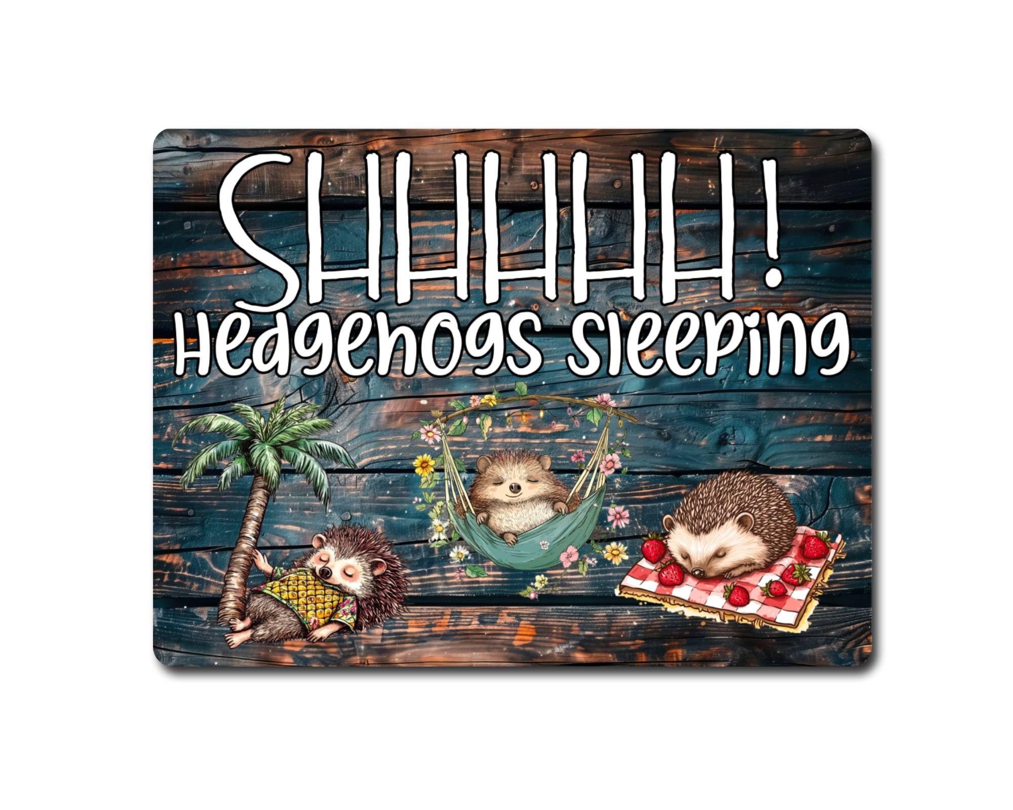 Decalarama Hedgehog Metal Sign Gift – Shhhhh Hedgehogs Sleeping - Family Fun Home Garden Animal Novelty Aluminium Present