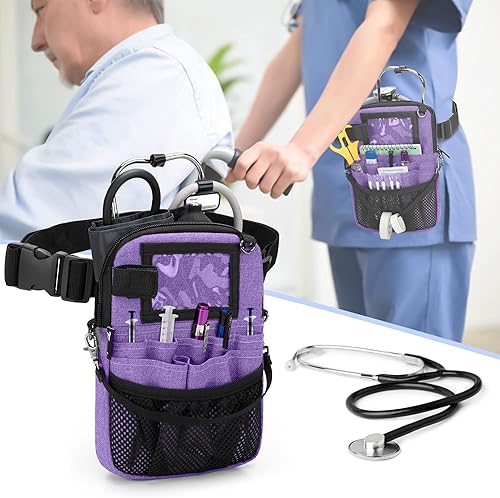 Miniatura 2 de Trunab Riñonera para enfermera con soporte para cinta y bolsillos para equipo médico, bolsa de almacenamiento de cintura de enfermera, con correa