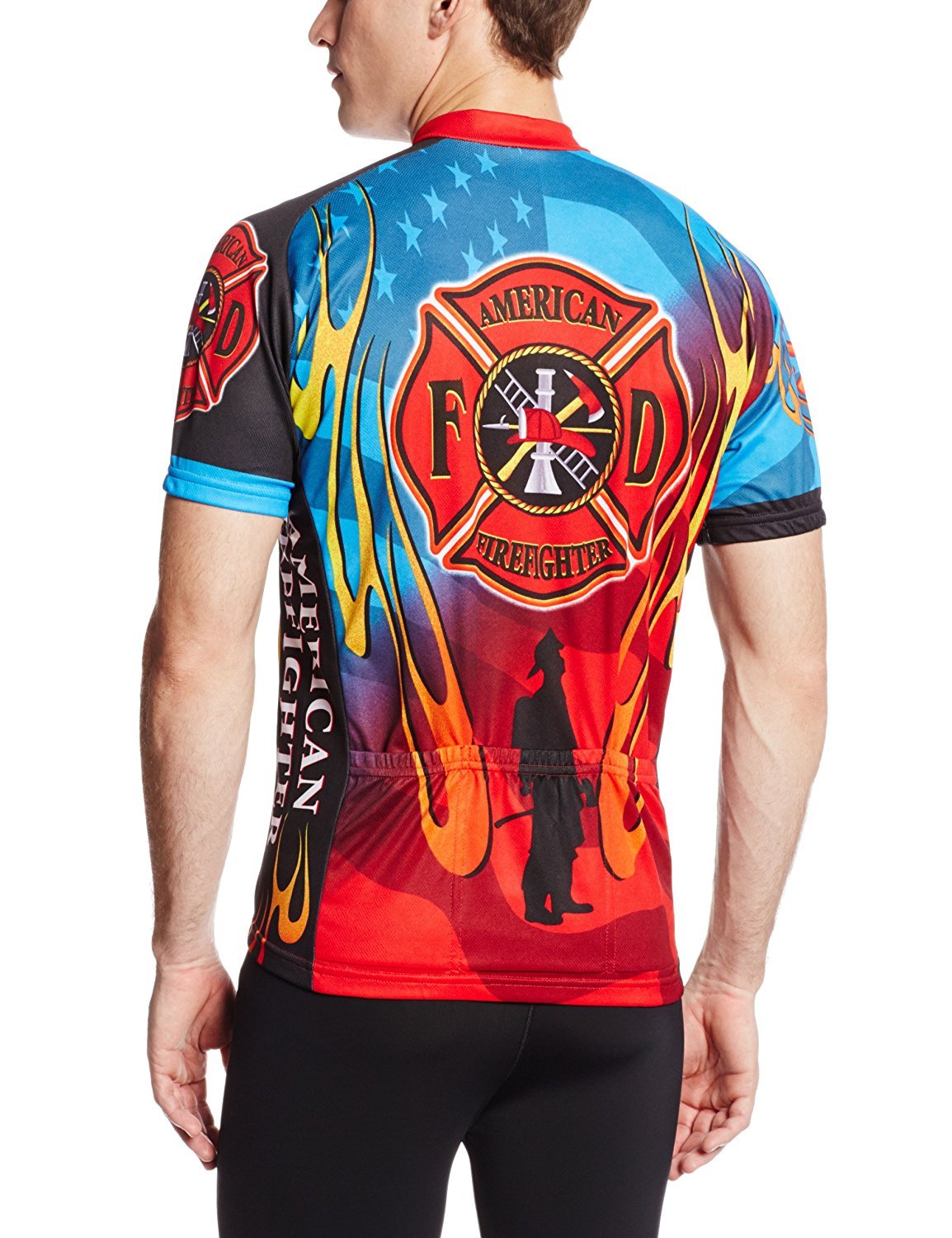 World Jerseys Men's American Firefighter Cycling Jersey, Multi, XX-Large