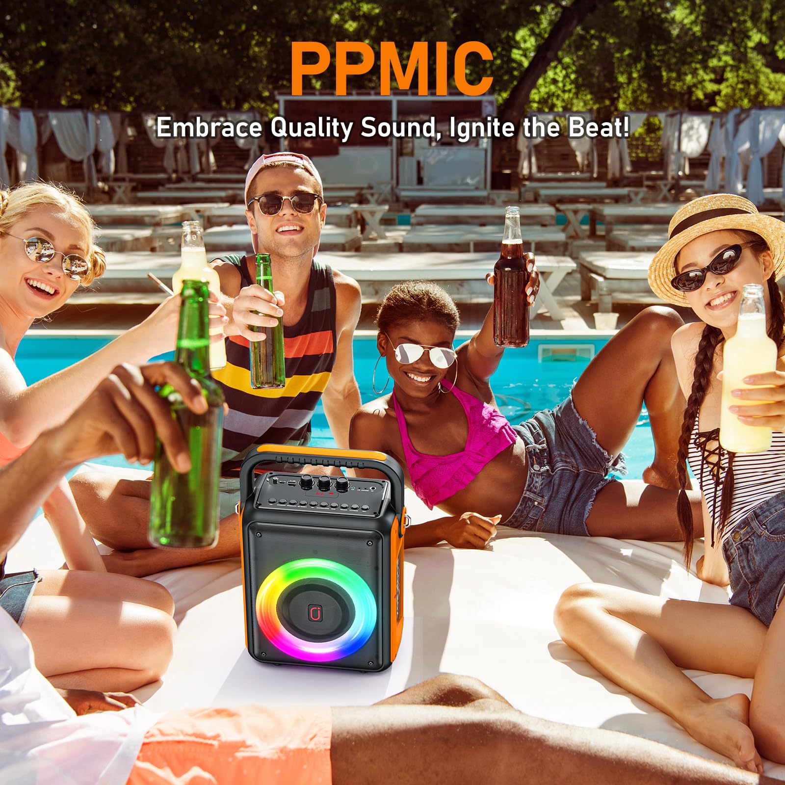 HWWR Karaoke Maschine mit 2 drahtlosen Mikrofones für Erwachsene, Tragbaren Bluetooth Karaoke Anlage Lautsprecher mit RGB-Licht für Hausparty, Partybox Unterstützt TF/USB, AUX,Rec,TWS