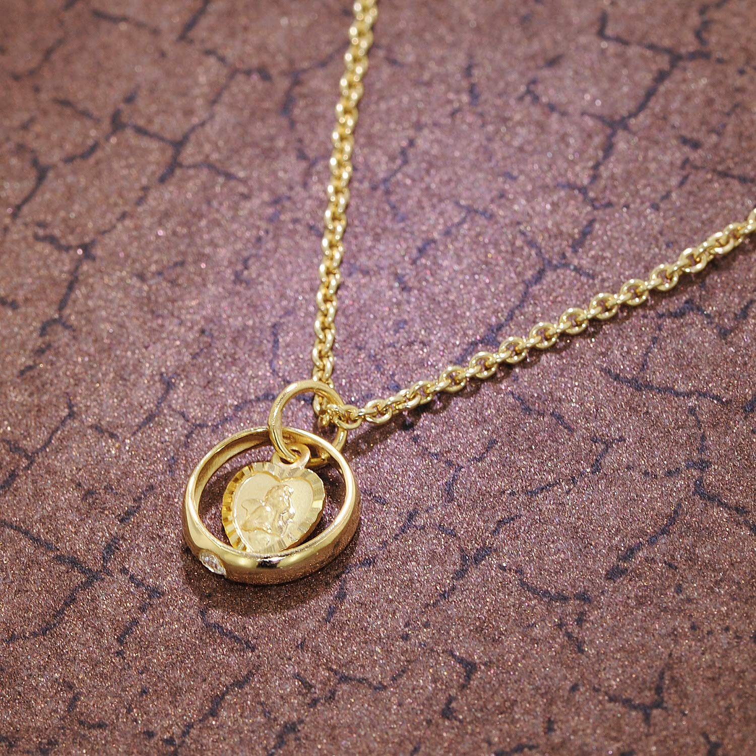 trendor Taufring mit Engelherz Gold 333 an goldplattierter Silberkette | zauberhafter Taufschmuck für Mädchen, Jungen oder Mütter, Geschenkidee zur Taufe