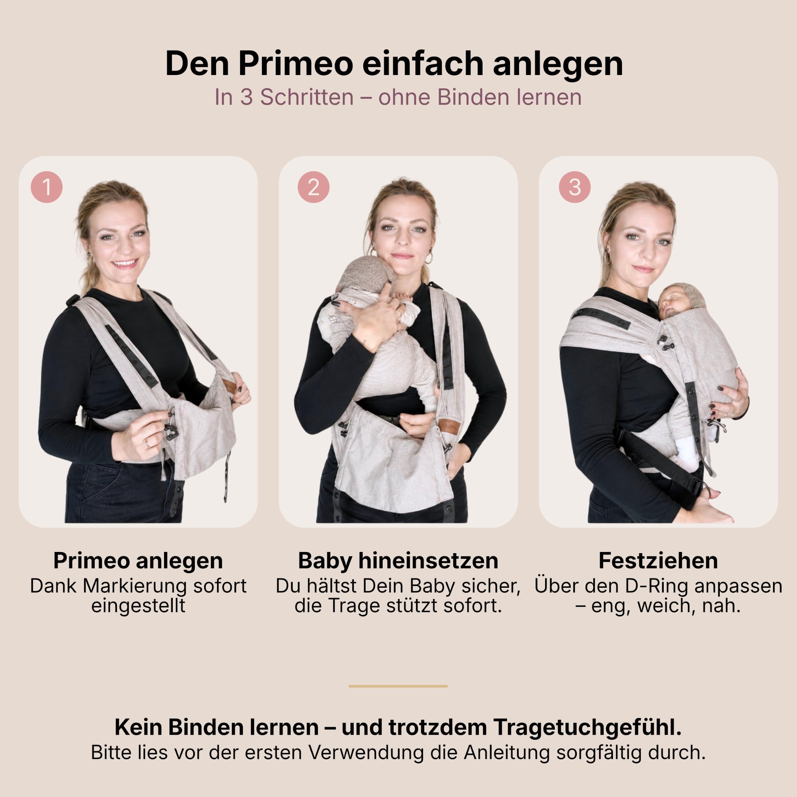 Hoppediz Porte-bébé Primeo Full-Buckle dès la naissance (2.5-15 kg), Porte-bébé ventral et dorsal, Taille Réglable, 100% coton bio, Design Djerba