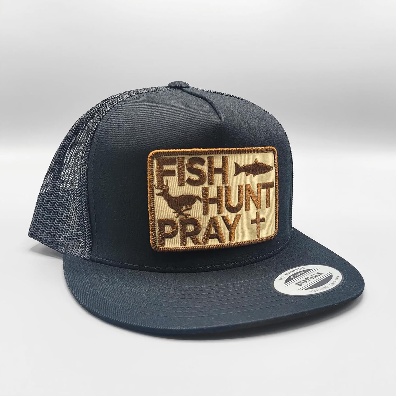 Fish Hunt Pray Brown Trucker Hat Retro Trucker Hat