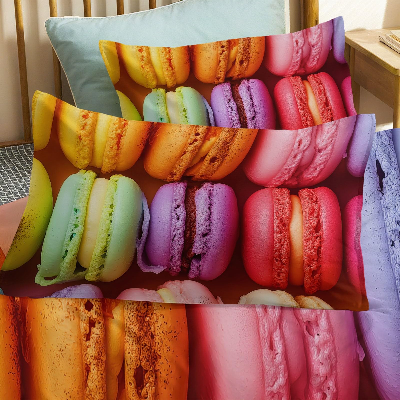 Zestaw pościeli Macaron Art Patterns Zestawy kołder 3 szt. - Super King 260 x 220 cm - Dwustronny ciepły zestaw poszewek na kołdrę do sypialni, hotelu lub na prezent - 100% szczotkowana mikrofibra z