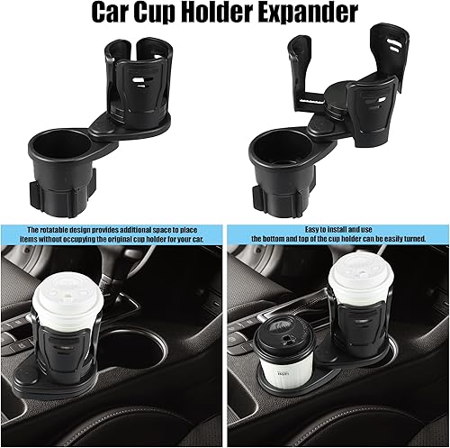 Miniatura 2 de X AUTOHAUX Expansor de portavasos de automóvil 2 en 1 multifunción con base ajustable para agua, café, tazas, latas de bebidas, color negro
