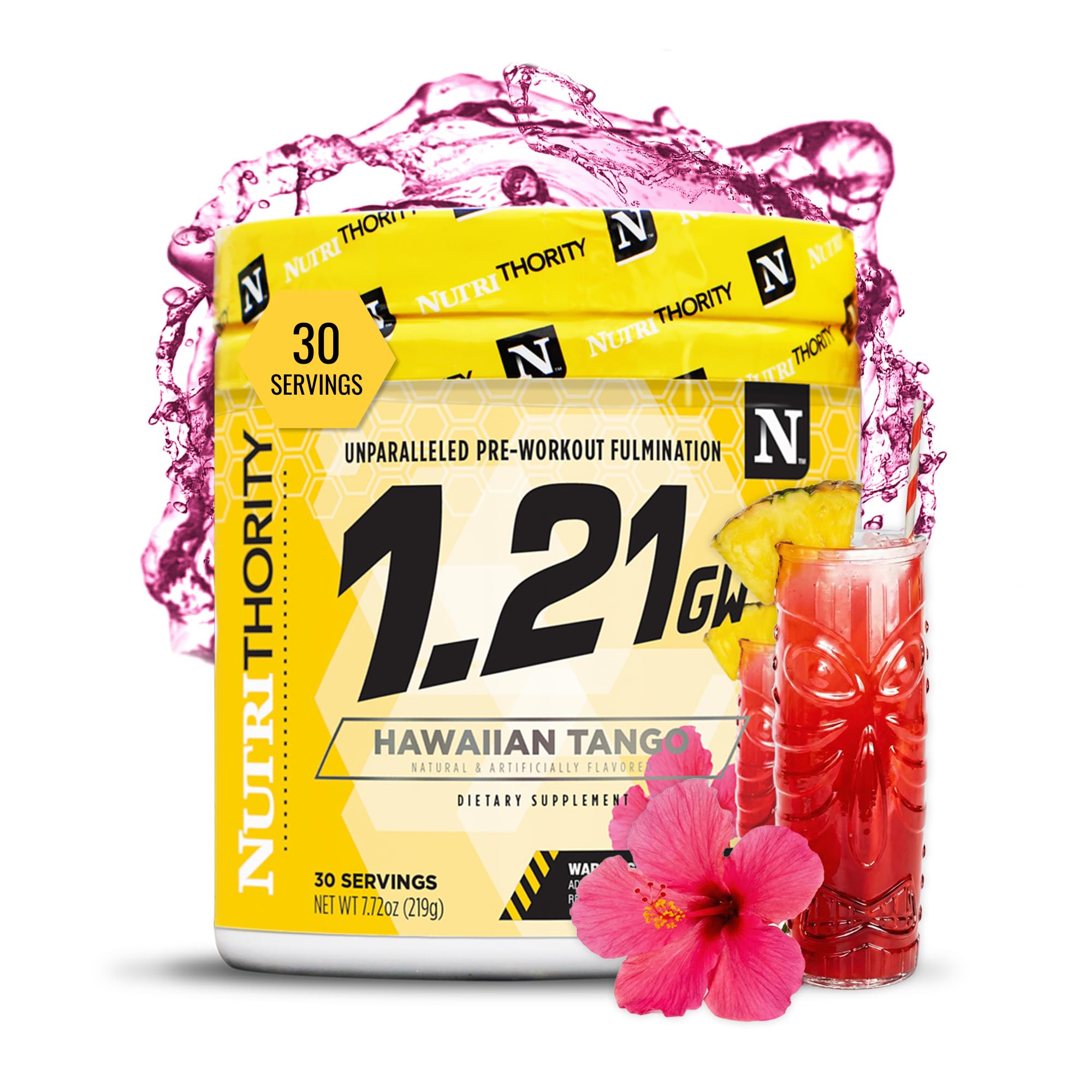 Nutrithority Pré-treino em pó com cafeína 450 mg e beta-alanina 3.200 mg 30 porções