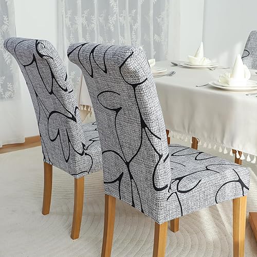 Miniatura 4 de Forcheer - Juego de 4 fundas elásticas para sillas de comedor con estampado elástico lavable extraíble para cocina hotel restaurante ceremonia de