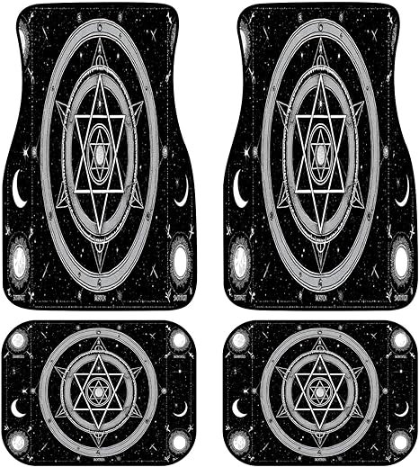 Car Floor Mats Black Gothic Divination Dark Academia Witchy Altar Space Zodiac Signs All Weather Floor Mats for Cars Soft Rubber Backed Rugs Carpet Waterproof Car Decor Auto Accessories Set of 4