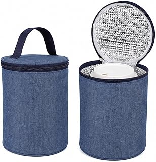 HEMOTON 2 Stück Isolierbeutel Rund Thermotasche Klein für Suppentassen, Isolierte Speisenträger Kühltasche Thermobeutel mit Griff für Kaffeebecher und Babyflasche, 12x16cm