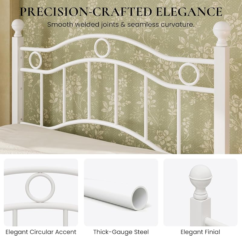 SHA CERLIN Queen Size Metal Bed Frame, Victorian Vintage Style, White image 4