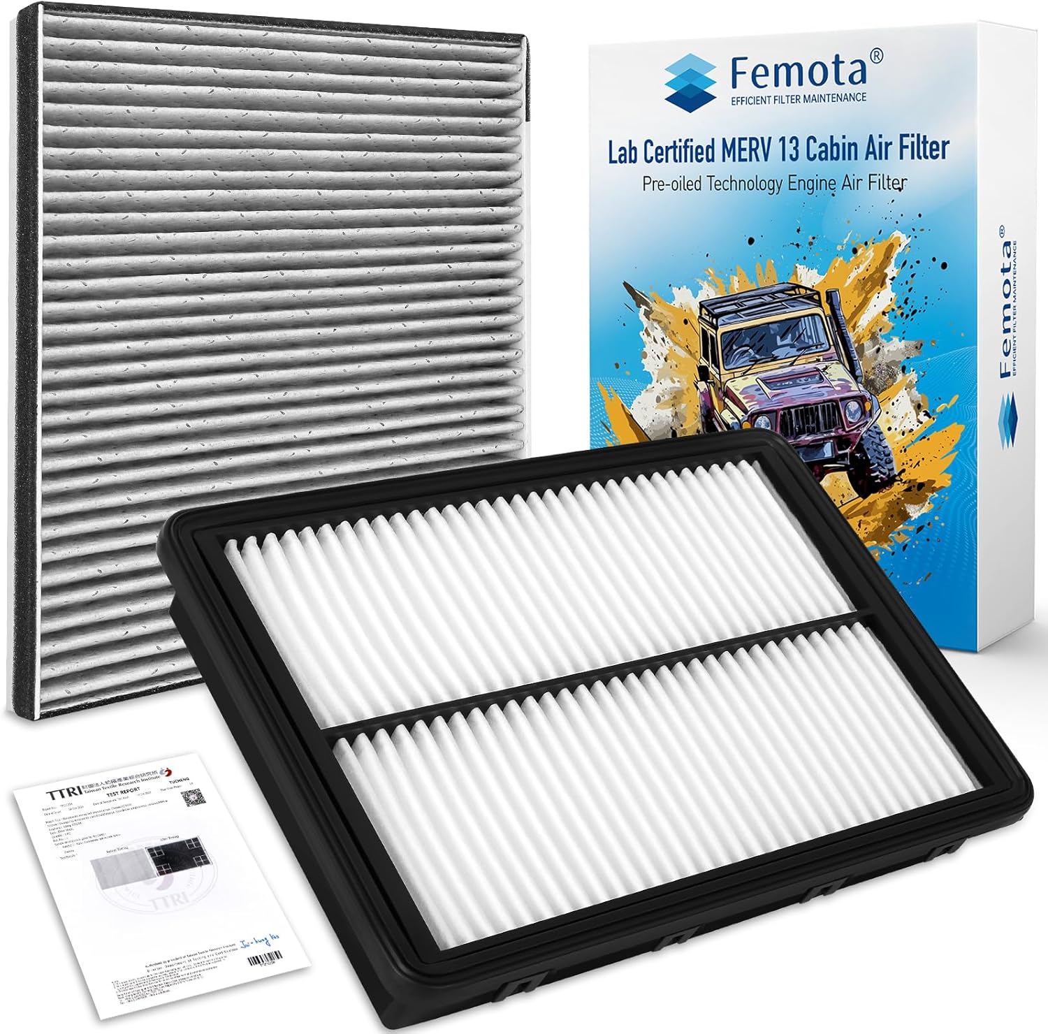 Cabin & Engine Air Filter Kit, CF10735 & CA11943, Lab Certified MERV 13, Pre-oiled, 2pcs, Specific for Hyundai Santa Fe (2019-2020), Kia Telluride (2020-2025)