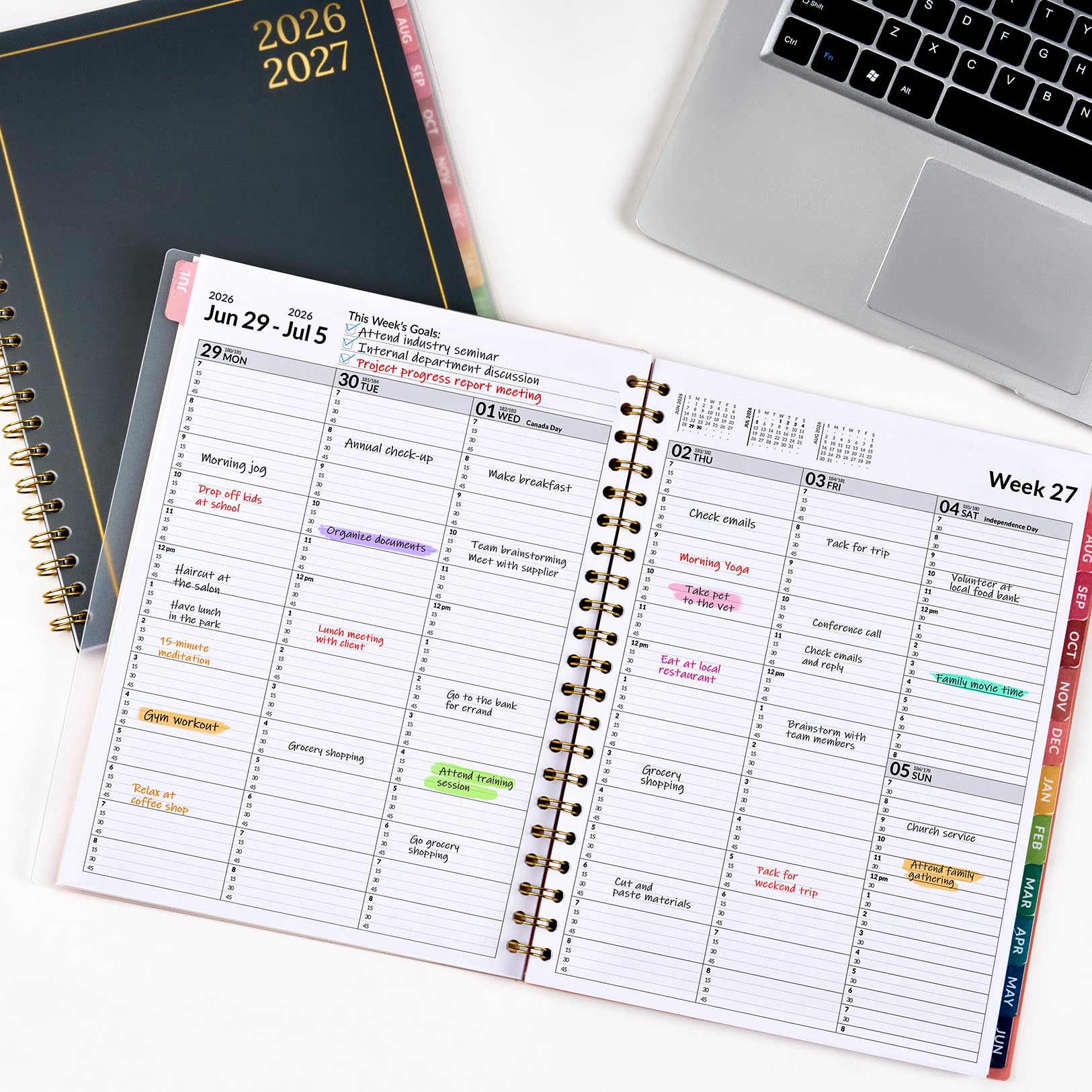 Forvencer Terminbuch-Planer 2026–2027, Tages-, Wochen-, Monatskalender, Planer (Juli 2026 - Juni 2027), 21,6 x 27,9 cm, Stundenkalender mit 15-minütigen Fächern, flexibler Einband, Büro, Schule