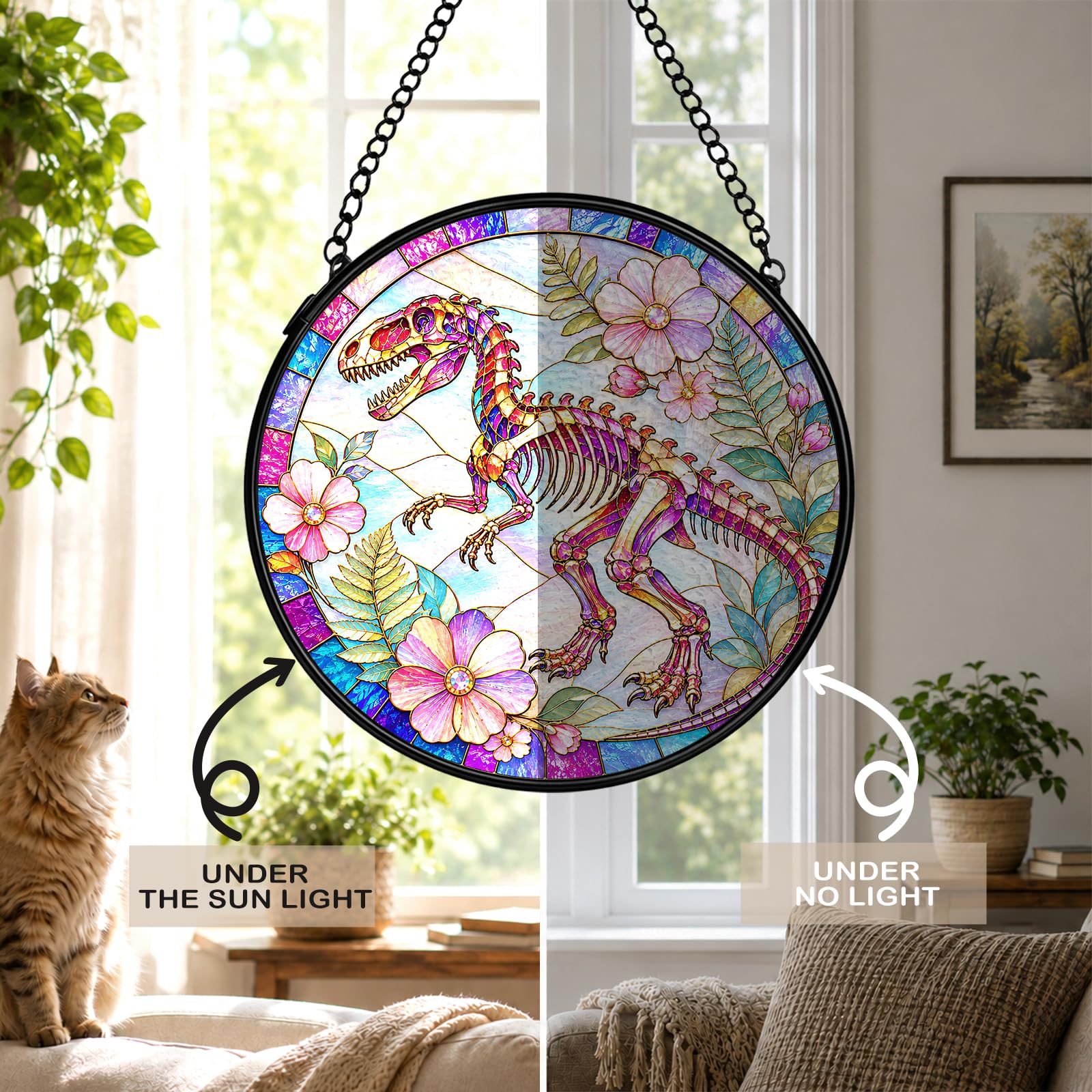Dibor Atrapasueños de ventana de dinosaurio para colgar en el hogar, 7.9 x