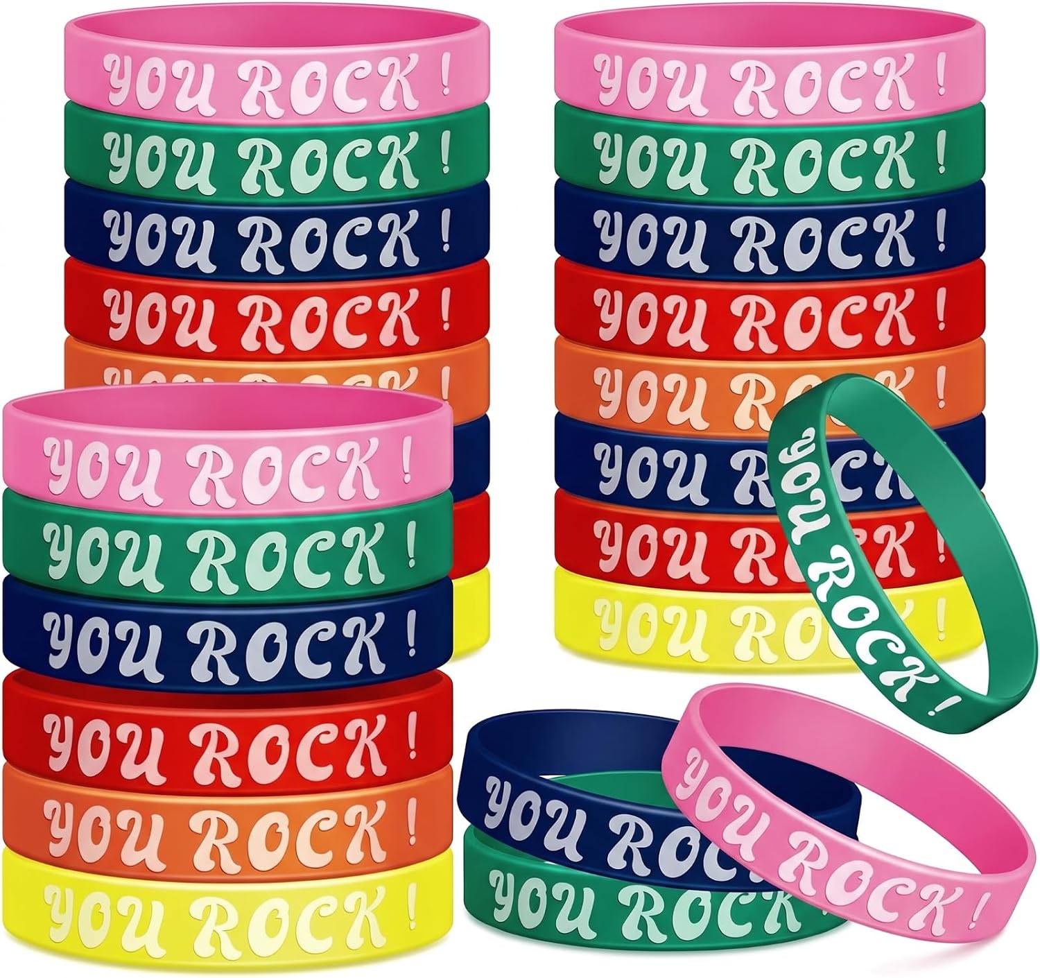 Deekin 72 Pcs Student Inspirational Wristbands Bulk You Rock Gifts Motivational Silicone Wristbands, Rubber Bracelets, Back to School Gifts for Kids Classroom Teacher Recognition Education Award