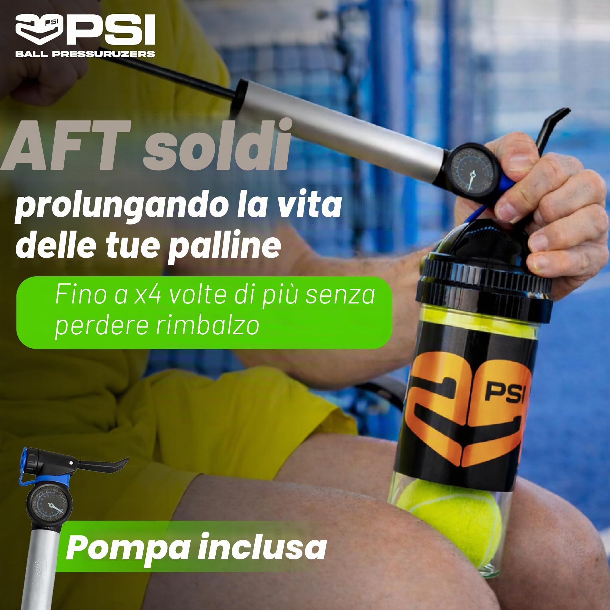 TUBOPLUS 29PSI - Pressurizzatore di palline da tennis e da paddle | Mantiene la pressione e il rimbalzo | Barca a tenuta stagna per prolungare la vita utile delle palline