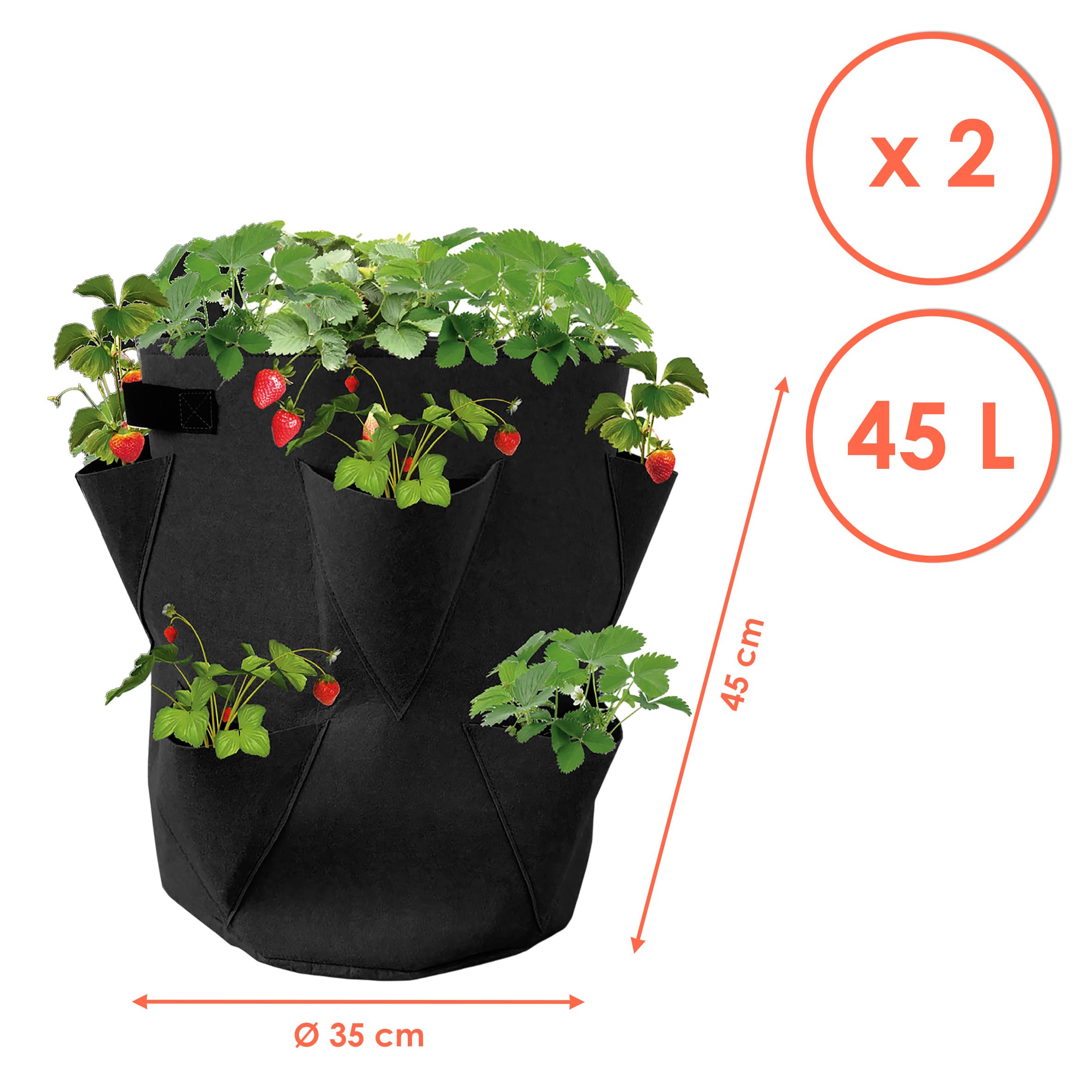Spetebo Worki na rośliny truskawkowe, zestaw 2 szt. z filcu - 45 x 35 cm - worki na truskawki i małe warzywa - do ogrodu, na balkon, worek na rośliny, worek na truskawki, czosnek, cebulę, zioła