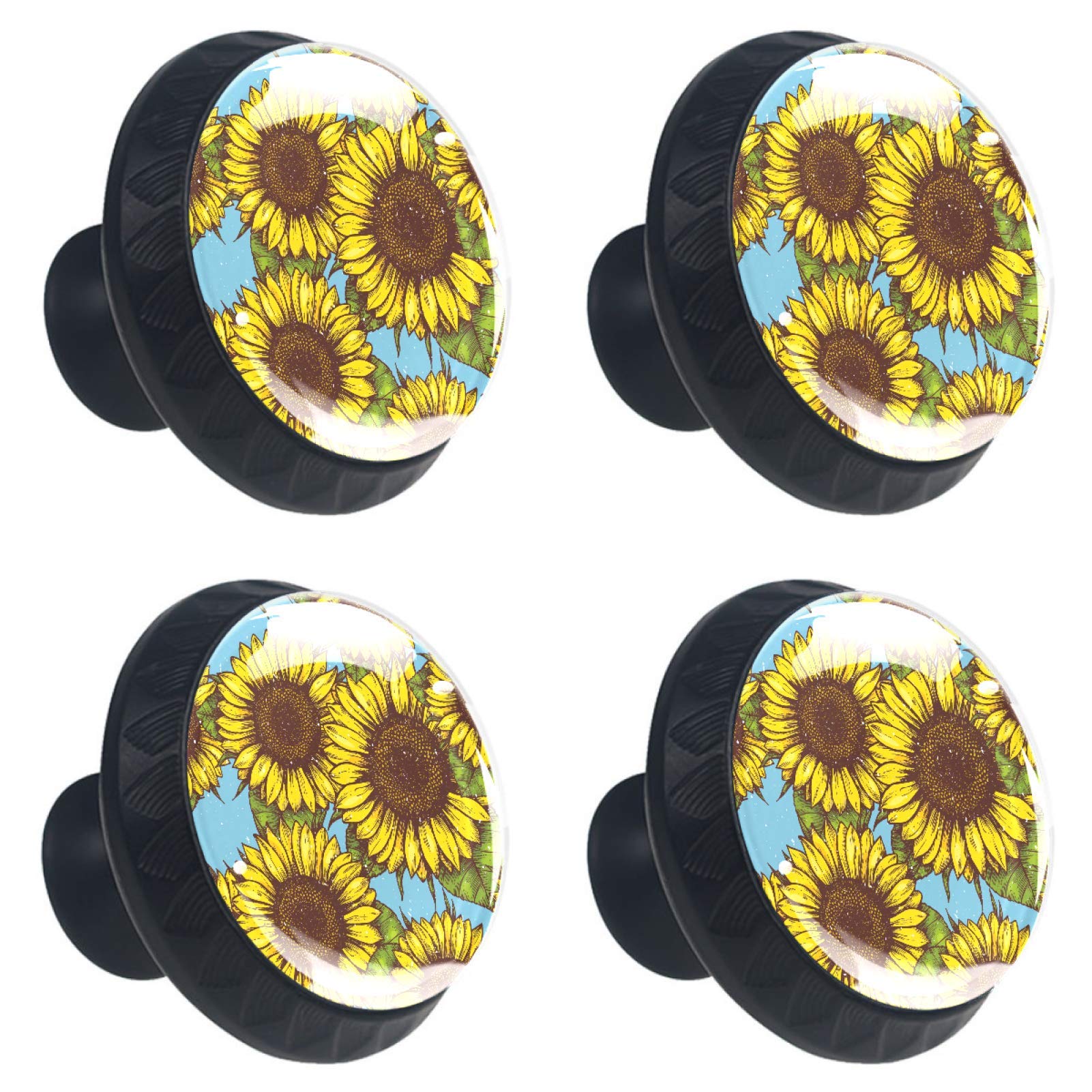Boutons de tiroir en verre ergonomiques et peints à la main avec tournesols jaunes durables