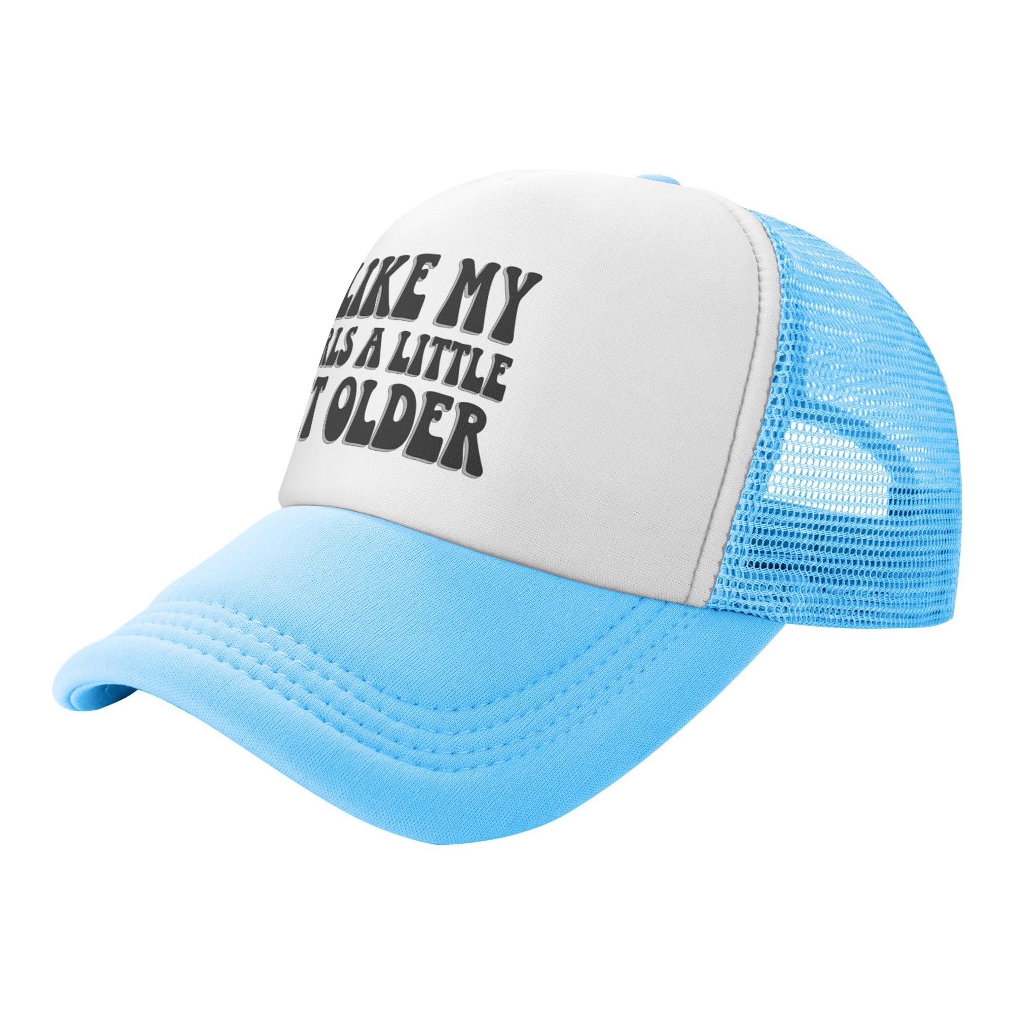 Greenchant I Like My Girls A Little Bit Older Trucker Hat Funny Kids Hats Adjustable Mesh Baseball Cap - Sky Blue