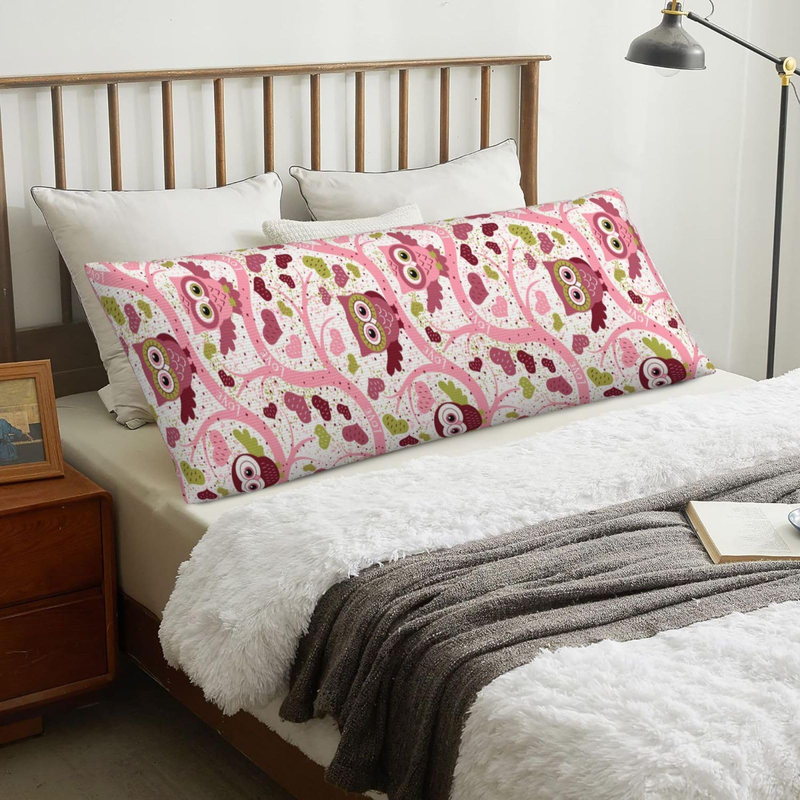 Cute Owl, Body Pillow Cover with Zipper,Long Body Pillowcase 20 x 60 in