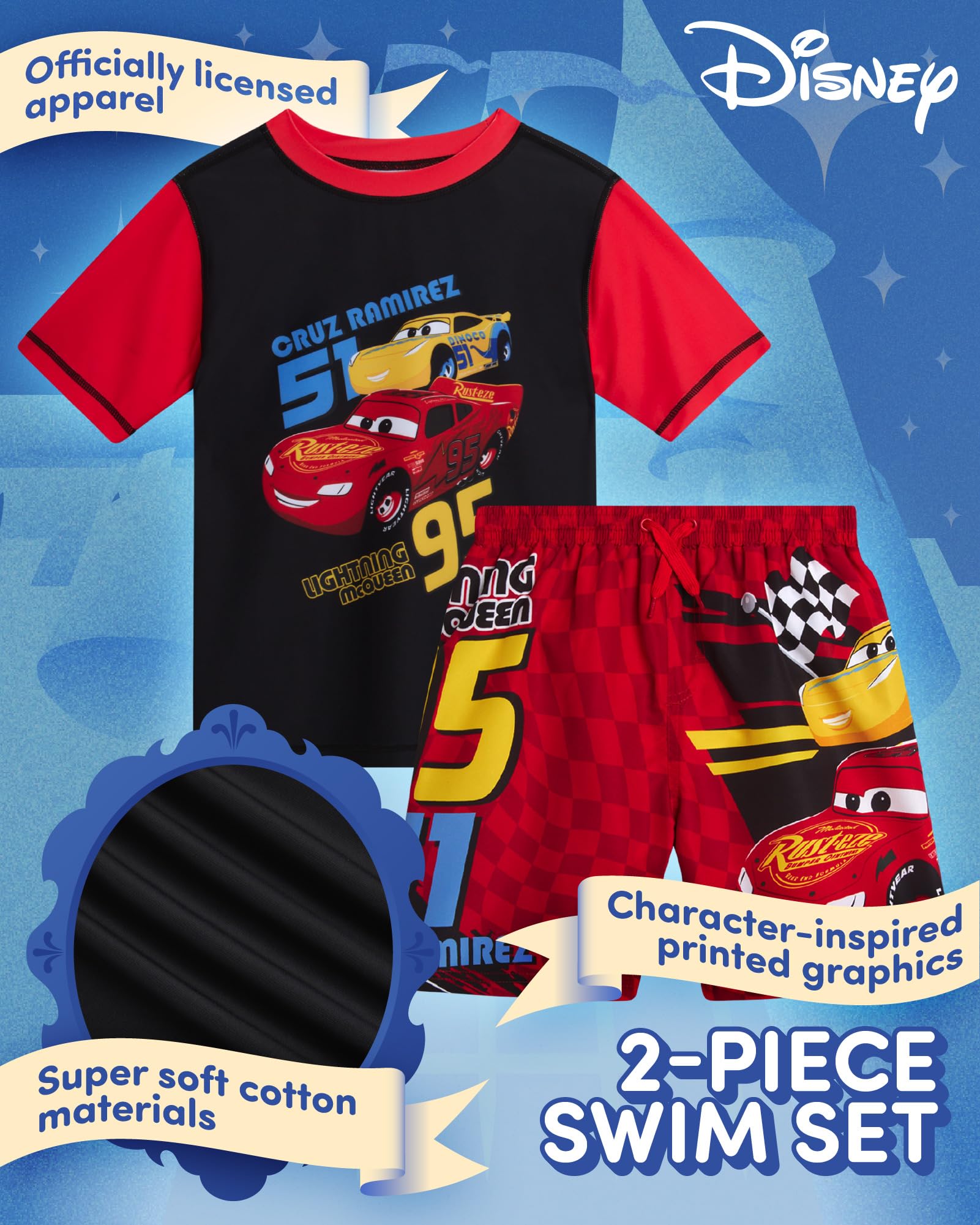 Disney 2-teiliges Schwimmset für Jungen, Rashguard-Shirt und Trunks, LSF 50