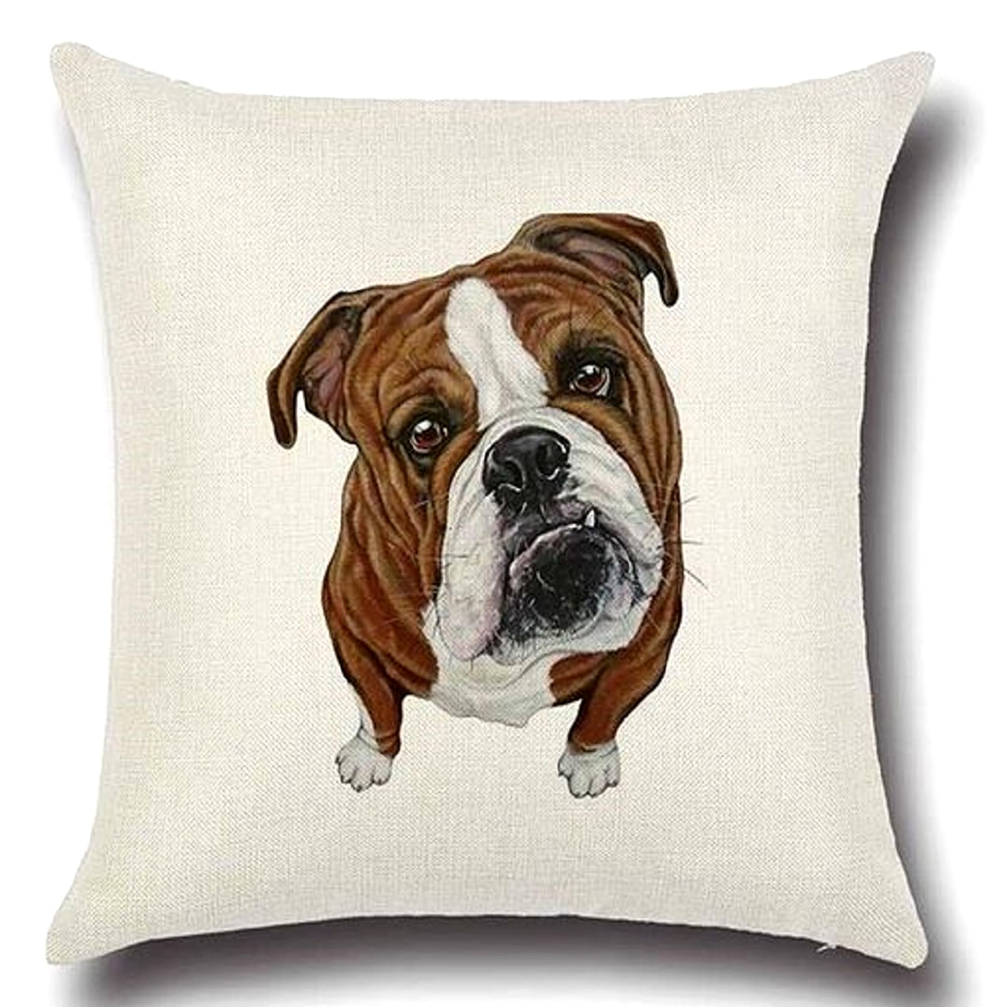 Furever Gifts Multicoloured British Bulldog Dog Print Cushion Cover Natural Linen Blend 17" X 17" (45Cm) 1 Piece