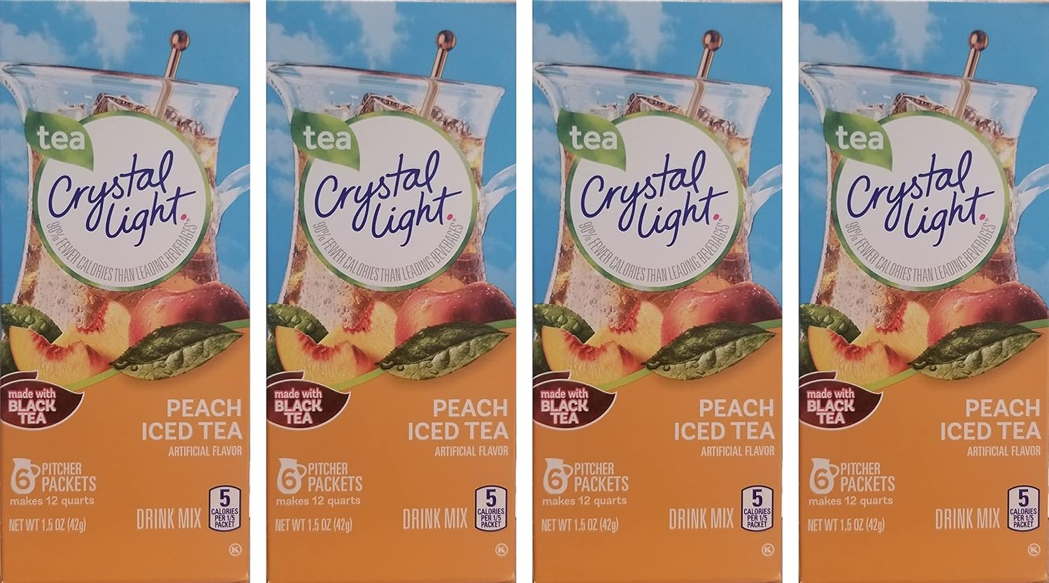 Crystal Light Peach Iced Tea Artificially Flavored Powdered Drink Mix 16 Ct Pitcher Packets