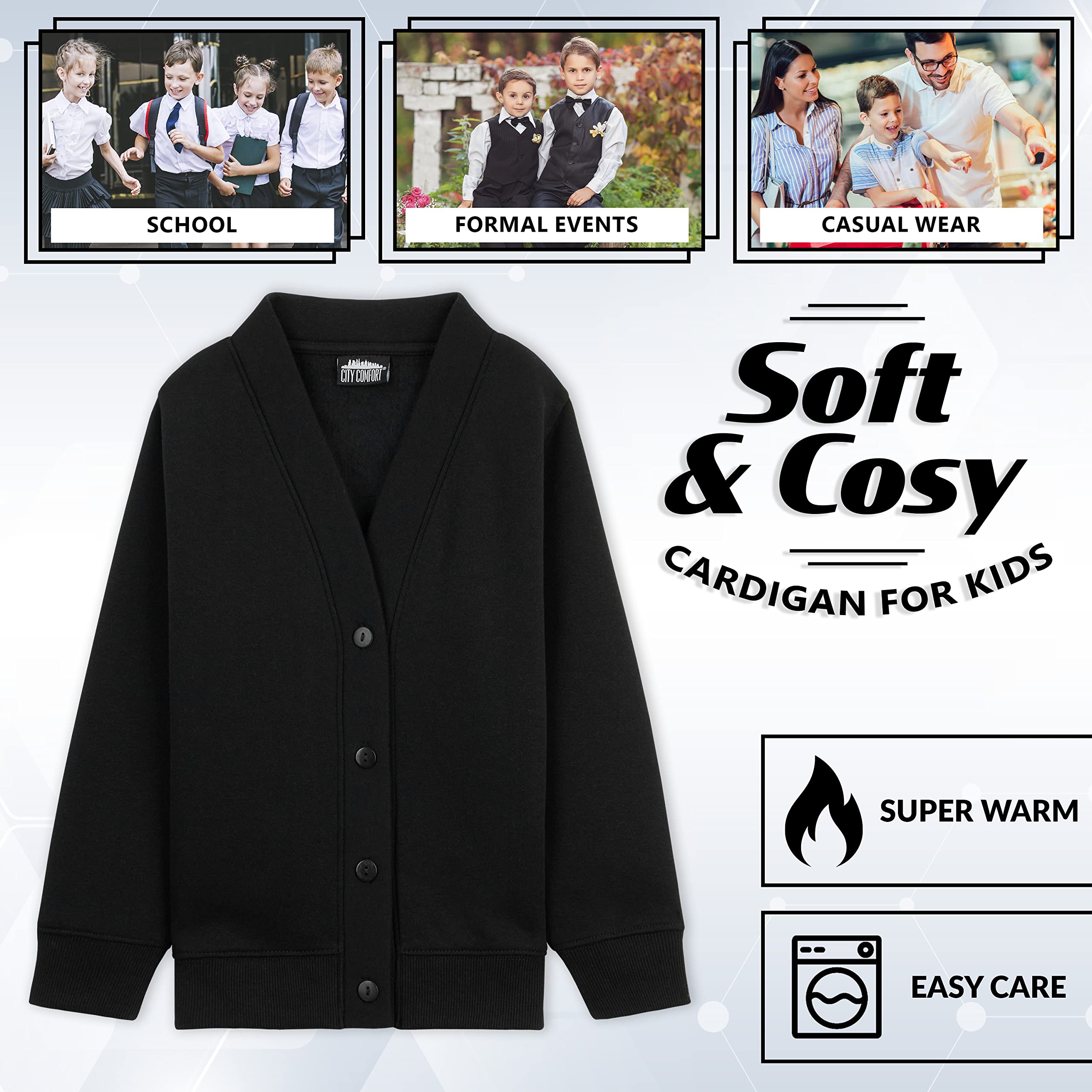CityComfort Cardigan Niños, Chaleco Niño de Punto, Jersey Niño Negro Azul Marino, Prendas de Punto para Niños Moda Uniforme Ropa para Niños 3-14 Anos Multipack de 1 ó 2 Unidades
