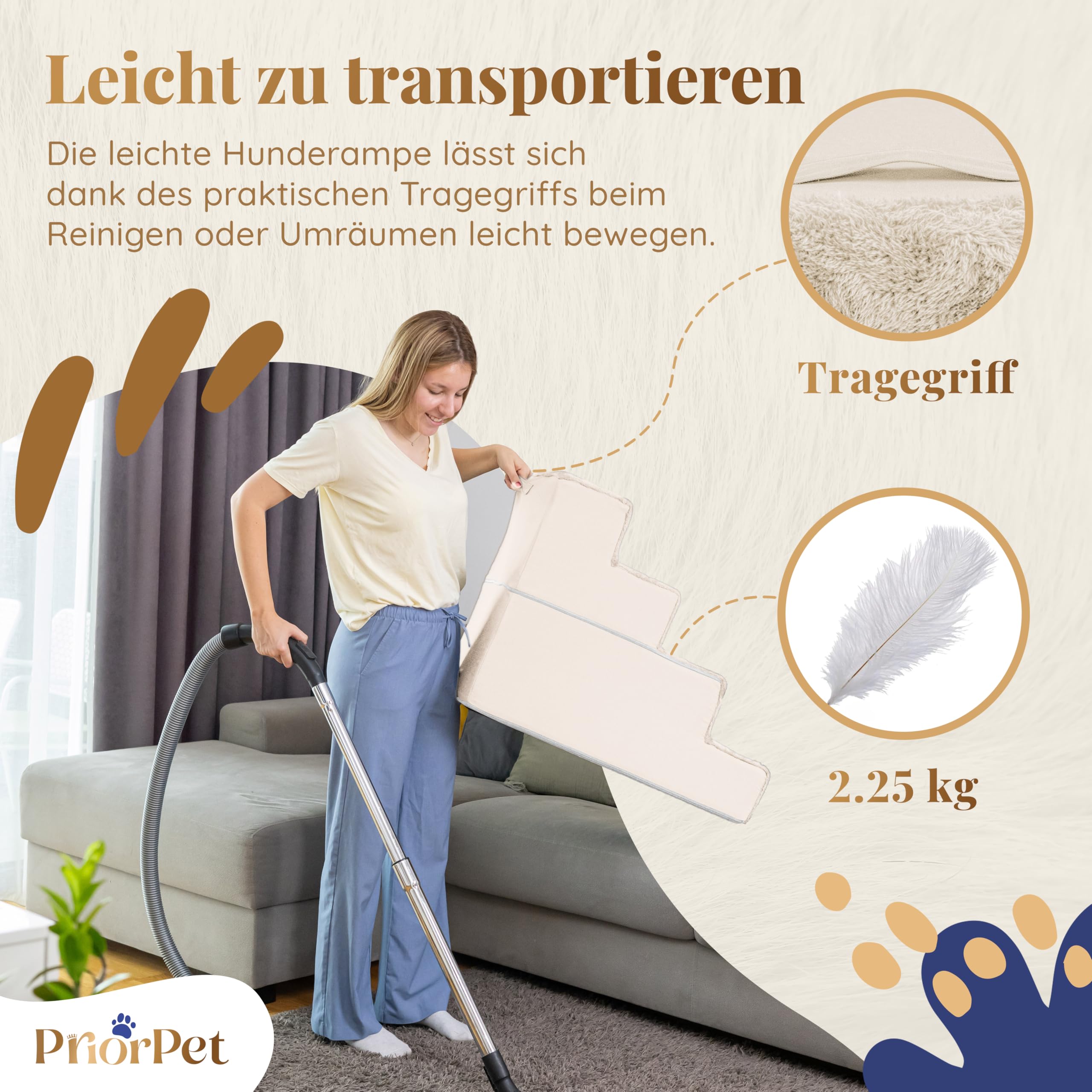 Gradini per Cuccia - Rampa per Cani a 4 Gradini - Scaletta per Cani in Schiuma ad Alta Densità da 58 cm per Cani di Piccola Taglia - Gradini per Animali Domestici Sicuri e Stabili - Bianco Crema