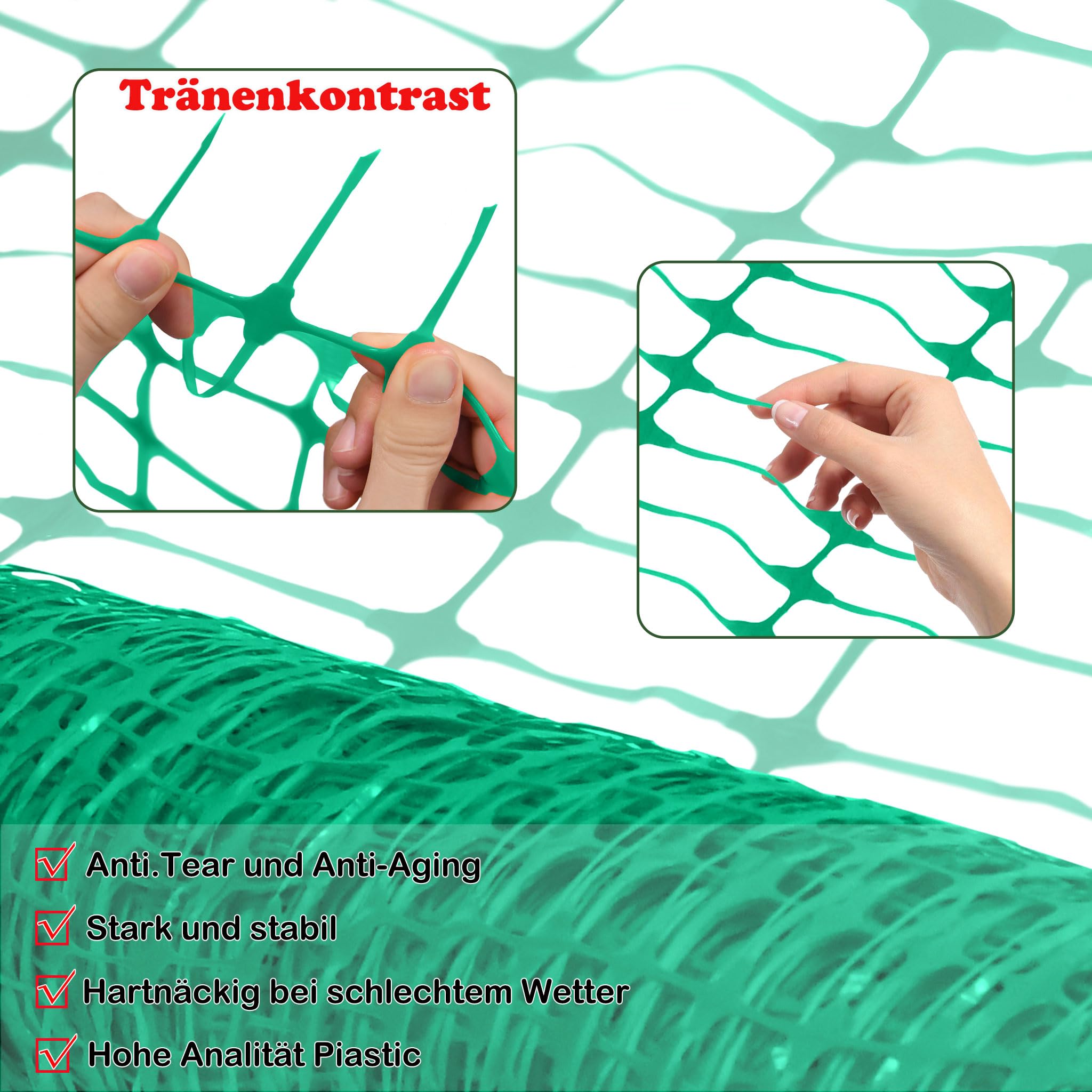 Aufun Begrenzungszaun mobiler Zaun 1m Hoch, 30m Lang, Gartennetz, Grün