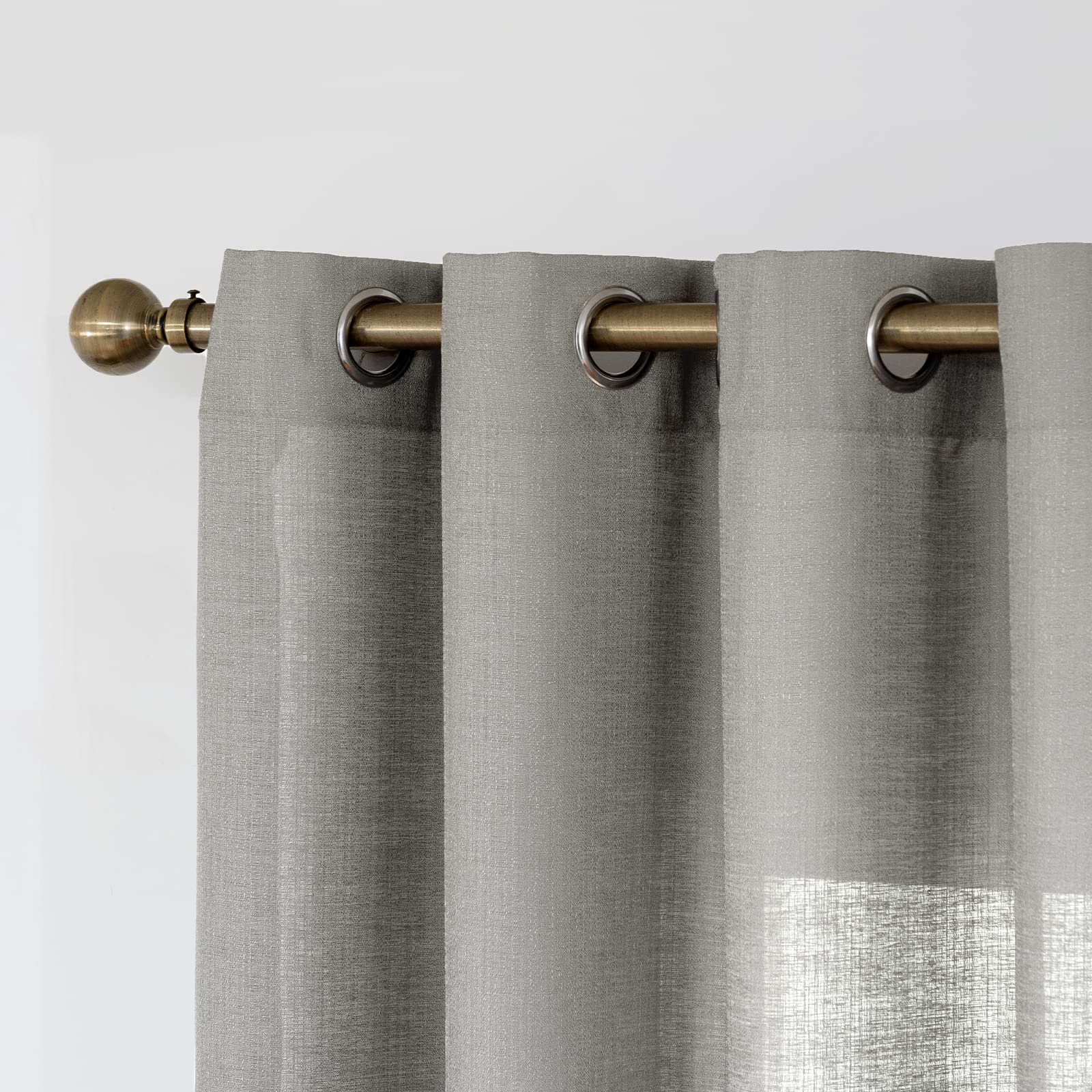Melodieux Grey Semi Sheer Curtains 96 Inches Long for Living Room, Linen Look Bedroom Grommet Top Voile Drapes - Image 2