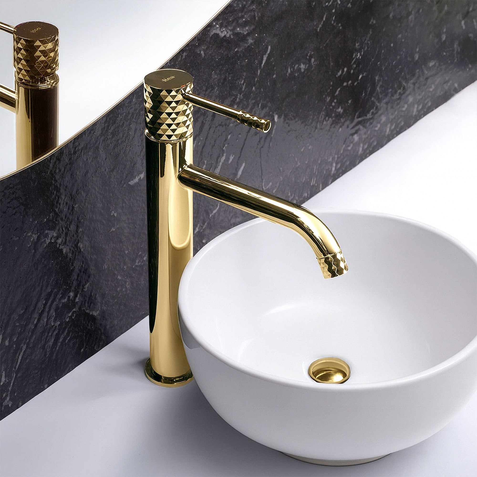Rea - Bateria Umywalkowa Łazienkowa Lungo Diamond Wysoka, Mosiądz, Głowica Ceramiczna