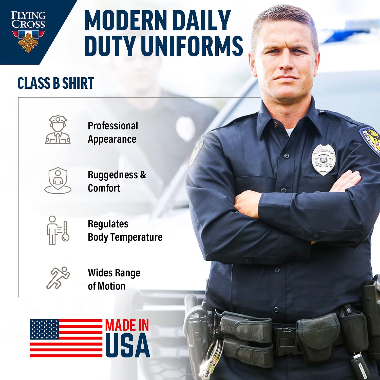 Flying Cross FX STAT Mens Law Enforcement Shirts, Police Uniform, Sheriff, EMT, Fire Department, Paramedic, Public Safety Officer Gear Security Clothing, Class B Long Sleeve Black