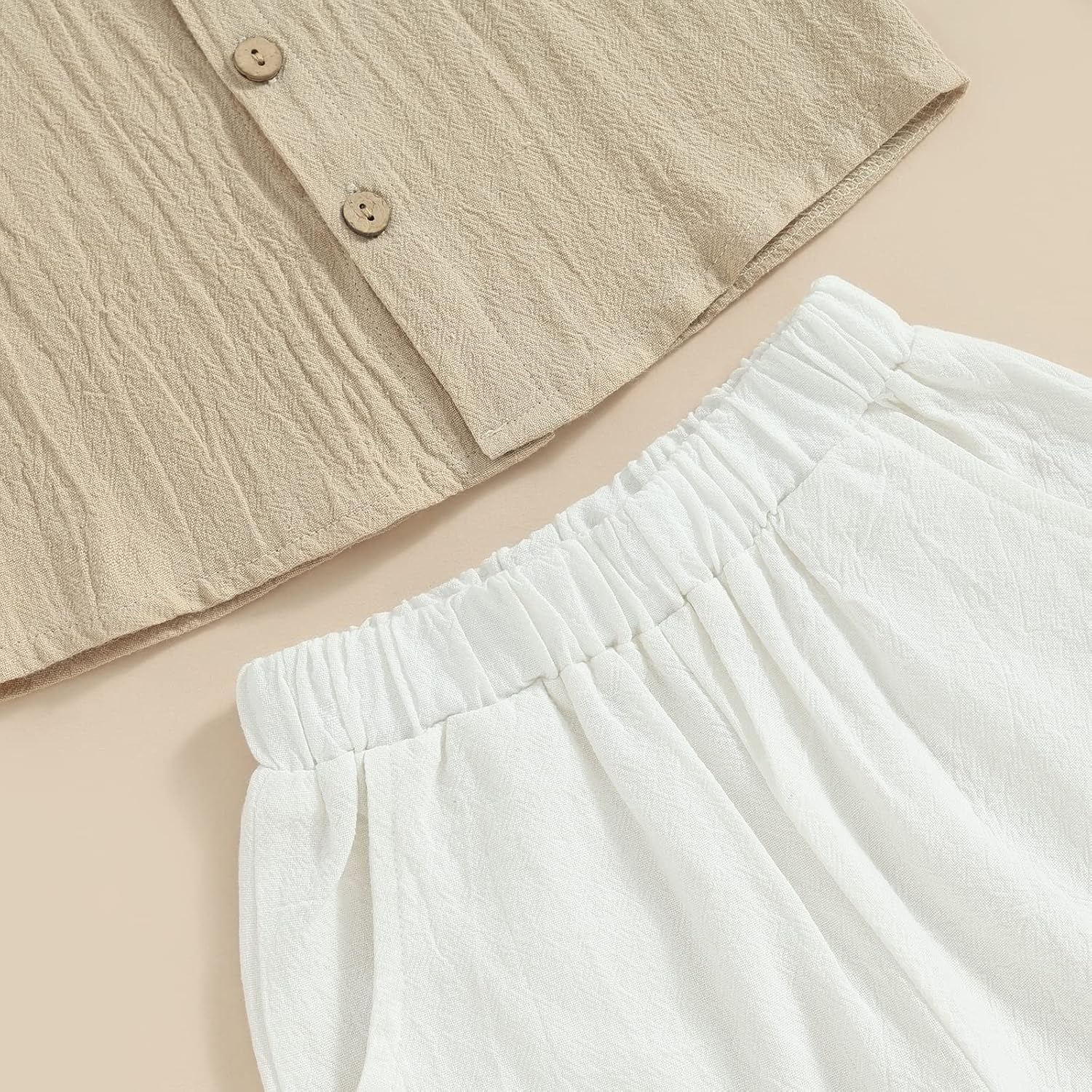 Gueuusu Baby Boy Girl Summer Clothes Toddler Cotton Linen Short Sleeve Button Up Dress Shirt Shorts Set 2PCS Outfit - Image 5