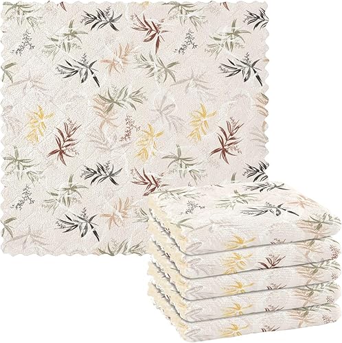 linqin Leaves Pattern 6 Pack Quick Dry Microfiber Cleaning Towels Kitchen Print Soft Microfiber Drying Towels for Car Detailing Reusable for