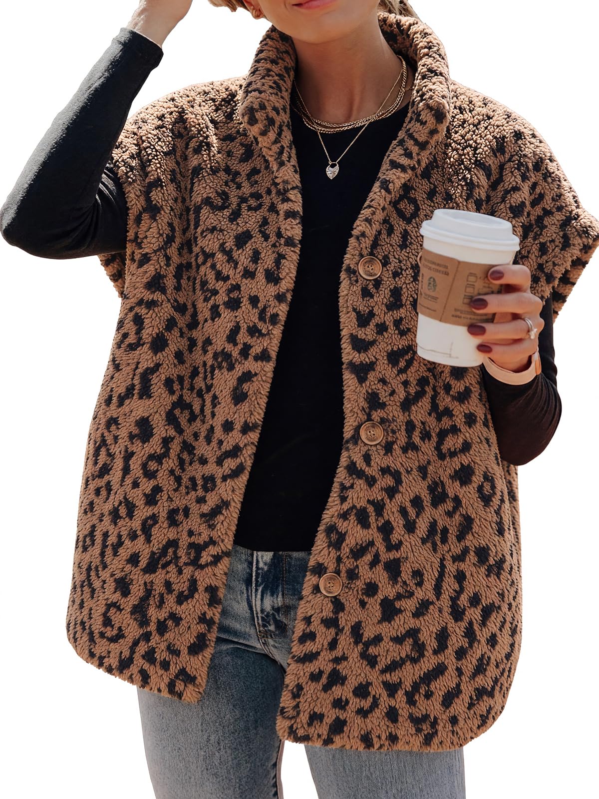 Hongqizo Womens Fuzzy Fleece Vest Oversized Casual Warm Sherpa Vests Jacket